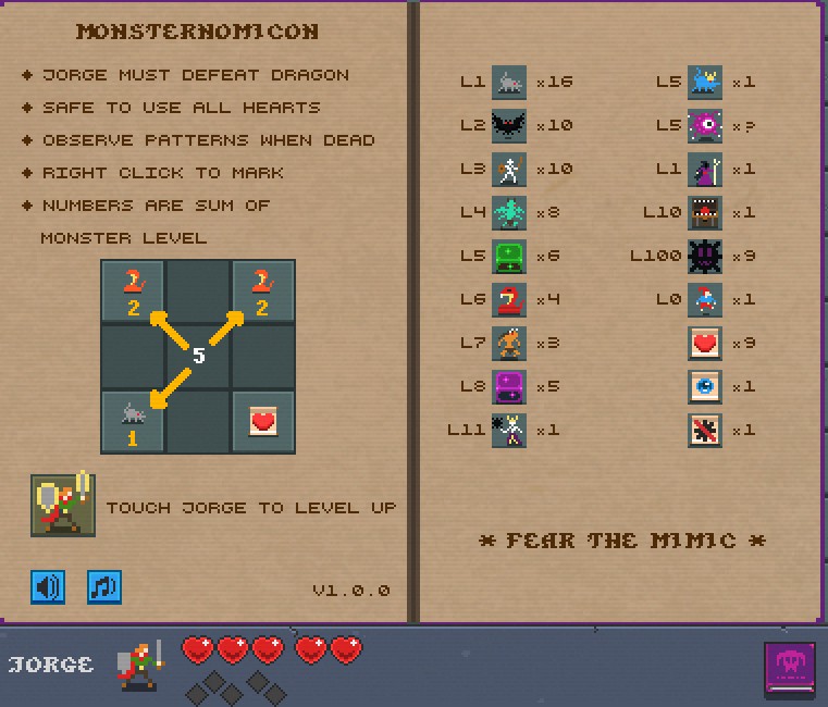 In Dragonsweeper by Daniel Benmergui, players engage in a cleverly designed minesweeper game that demands keen observation and strategic thinking. The game incorporates traditional minesweeper mechanics with innovative twists that involve defeating dragons and navigating through levels filled with various creatures. Players must decipher patterns and use the provided clues about the sum of monster levels in adjacent tiles to make their way through the game without triggering traps.