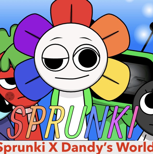 image of a rainbow flower from the game Sprunki x Dandy's World - cover of the game