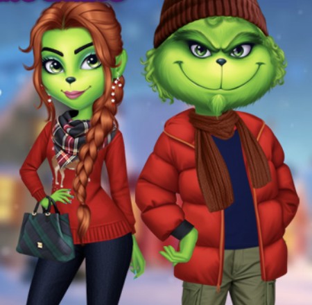 The Grench Couple Holiday Dress Up invites players to engage in a festive fashion spree with one of the most iconic holiday characters and his beloved partner. In this Christmas-themed game, players get the chance to style both the Grinch and his girlfriend, selecting from a variety of outfits and accessories designed to make them the stars of the holiday season. The game provides a vast selection of clothing options, including dresses, tops, and pants, along with essential winter accessories like hats, scarves, and necklaces. Each piece allows for complete customization of their holiday looks, ensuring both Grinch and his girlfriend can step out in style.