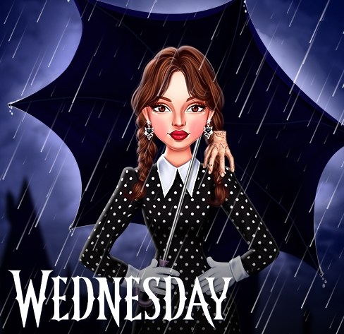 Celebrity Wednesday Addams Style is a dress-up game where you give famous personalities a complete makeover in the dark, gothic style inspired by Wednesday Addams. The goal is to combine makeup, hairstyles, and clothing to create a perfectly themed look.